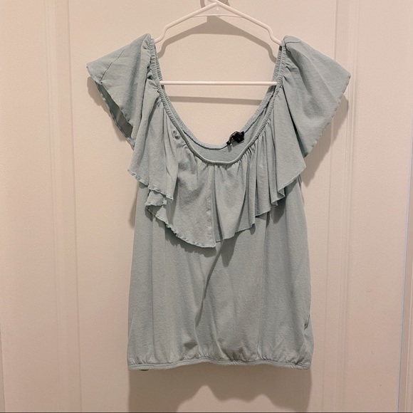 Express Double V Off The Shoulder Ruffle Top - Picture 2 of 3